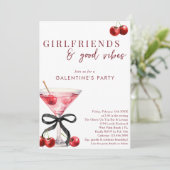 Invitation Chic Bow Cherry Martini Galentines Dinner Party (Debout devant)
