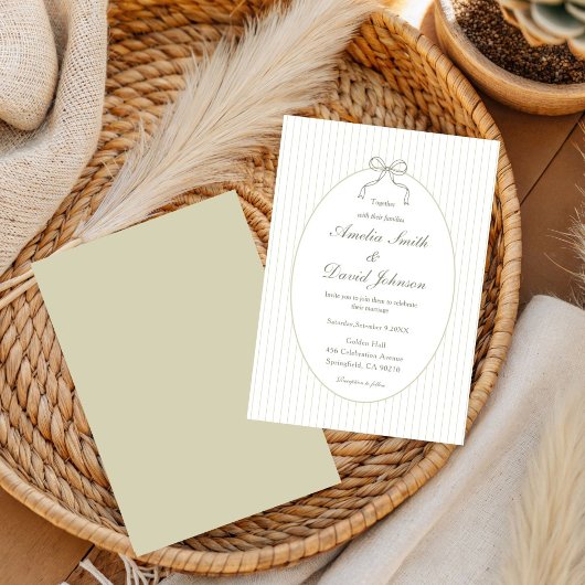 Invitation Chic Bow Minimalist Stripe Green Wedding 