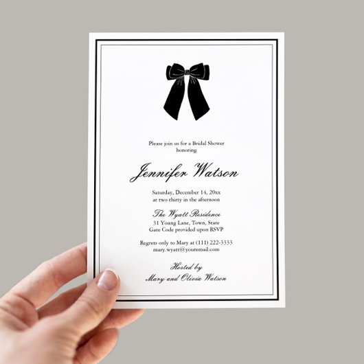 Invitation Chic Bow Noir Et Blanc Vieux Argent Fête des marié