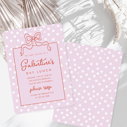 Invitation Chic Bow Polka Dot Déjeuner de la Saint-Galentin