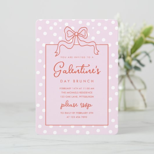 Invitation Chic Bow Polka Dot Galentine's Day Brunch (Debout devant)