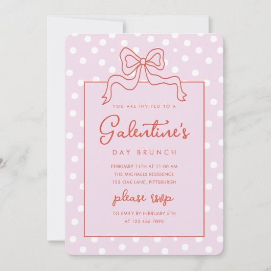 Invitation Chic Bow Polka Dot Galentine's Day Brunch (Devant)
