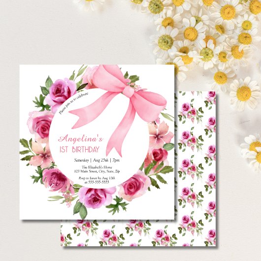 Invitation Chic Bow rose Rose Floral Anniversaire