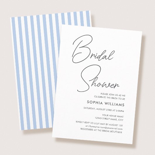 Invitation Chic Bridal Shower Modern Script Blue Stripes