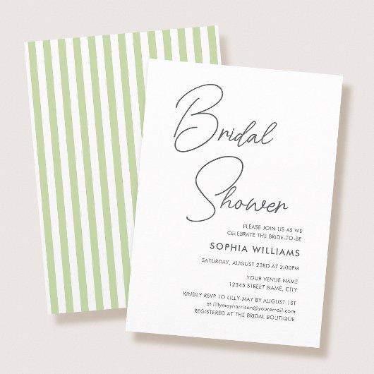 Invitation Chic Bridal Shower Modern Script Green Stripes