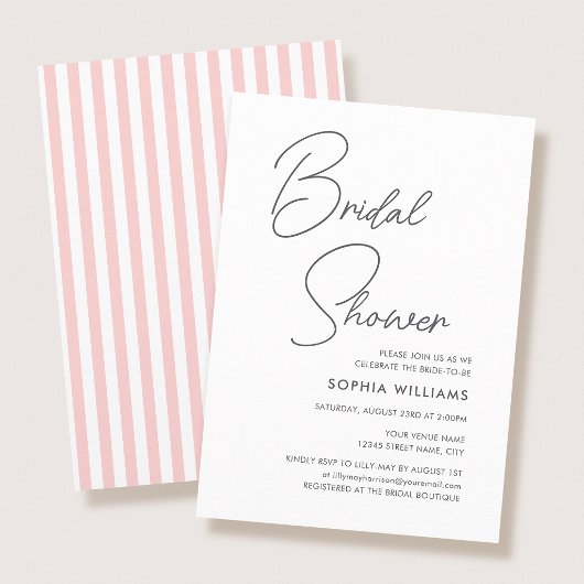 Invitation Chic Bridal Shower Modern Script Pink Stripes