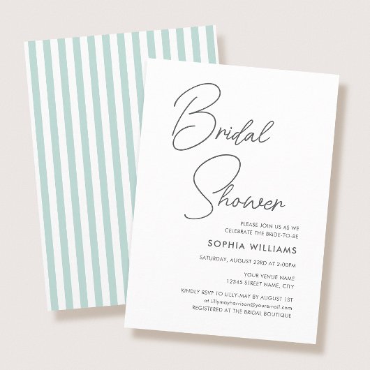 Invitation Chic Bridal Shower Modern Script Teal Stripes