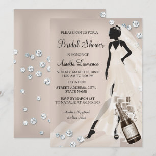 Invitation Chic Bride beige étincelle Fête des mariées diaman