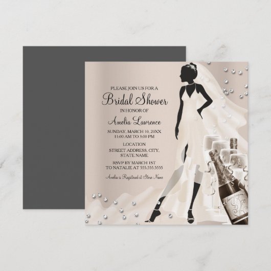 Invitation Chic Bride & Sparkle Diamond Bridal Shower 2 (Devant / Derrière)
