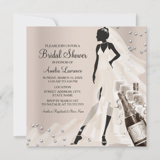 Invitation Chic Bride & Sparkle Diamond Fête des mariées 2 (Devant)
