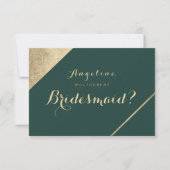 Invitation Chic Bridesmaid bois glamour vert or (Devant)