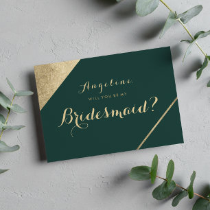 Invitation Chic Bridesmaid bois glamour vert or