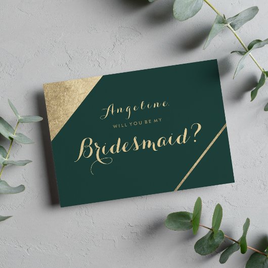 Invitation Chic Bridesmaid bois glamour vert or