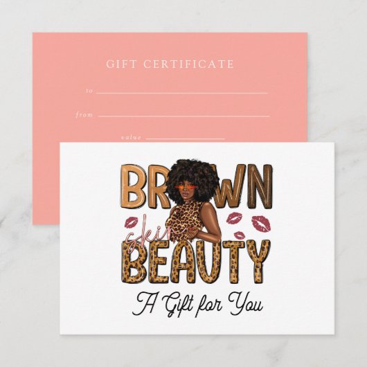 Invitation Chic Brown Beauty Bon Cadeau (Devant / Derrière)