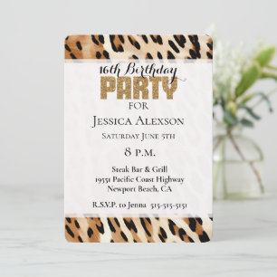 Invitation Chic Brown crème Leopard Gold Parties scintillant