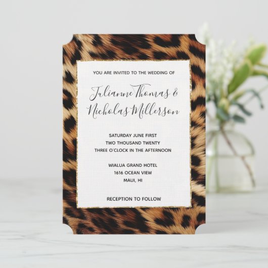 Invitation Chic Brown crème Leopard Mariage (Debout devant)