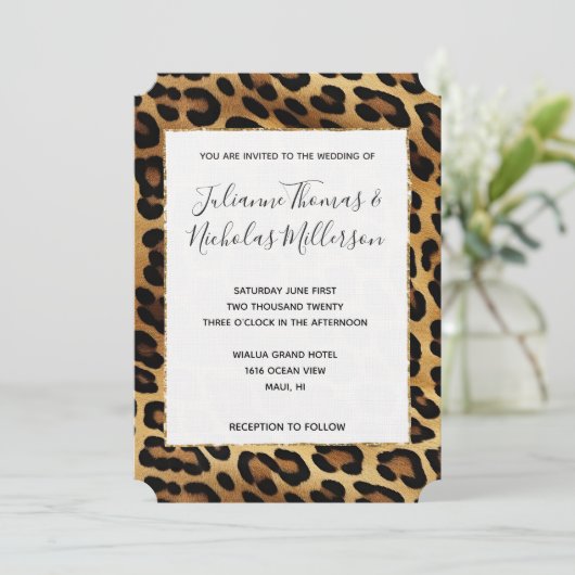 Invitation Chic Brown Leopard Mariage (Debout devant)