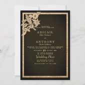 Invitation Chic brun foncé parties scintillant Mariage à fleu (Devant)