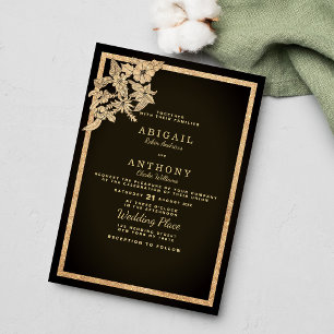 Invitation Chic brun foncé parties scintillant Mariage à fleu