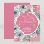 Invitation Chic Brunch & Bubbly Fête des mariées rose et or (Devant / Derrière)