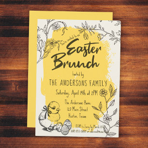 Invitation Chic Brunch de Pâques Jaune