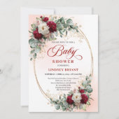 Invitation Chic Burgundy and Gold Boho Baby Shower Invite (Devant)