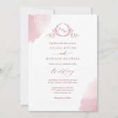 Invitation Chic Burgundy Aquarelles, Mariage Monogramme (Devant)