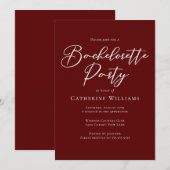 Invitation Chic Burgundy Bachelorette Party (Devant / Derrière)