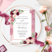 Invitation Chic Burgundy Blush Aquarelle et Mariage Floral