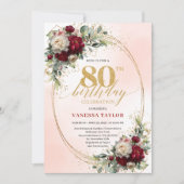 Invitation Chic Burgundy Blush Floral 80th Birthday Invites (Devant)