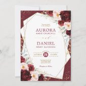 Invitation Chic Burgundy Blush or Floral Mariage géométrique (Devant)