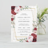 Invitation Chic Burgundy Blush Peonies Floral géométrique (Debout devant)