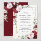 Invitation Chic Burgundy Blush Peonies Floral géométrique (Devant / Derrière)