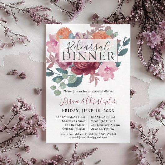 Invitation Chic Burgundy & Blush Wedding Rehearsal Dinner 