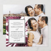 Invitation Chic Burgundy Floral Deux Mariage photo (Devant / Derrière)