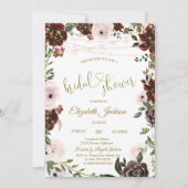 Invitation Chic Burgundy Flowers String Lights Bridal Shower (Devant)