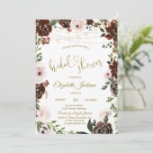 Invitation Chic Burgundy Flowers String Lights Bridal Shower (Debout devant)