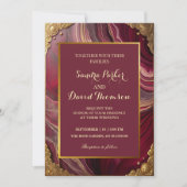 Invitation Chic Burgundy Gold Agate Marbre moderne Mariage (Devant)