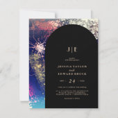 Invitation Chic Burgundy Gold Blue Botanical Carré Mariage (Devant)