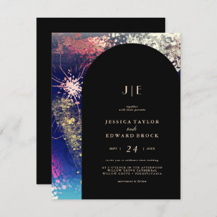 Invitation Chic Burgundy Gold Blue Botanical Carré Mariage