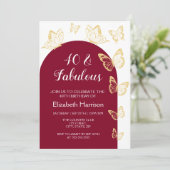 Invitation Chic Burgundy Gold Butterflies Fabuleux anniversai (Debout devant)