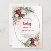 Invitation Chic Burgundy Gold Heart-Shaped Font Baby Shower  (Devant)