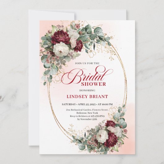 Invitation Chic Burgundy Gold Script Bridal Shower Invite (Devant)