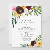 Invitation Chic Burgundy Jaune Aquarelle Mariage Floral (Devant)