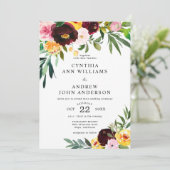 Invitation Chic Burgundy Jaune Aquarelle Mariage Floral (Debout devant)