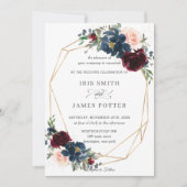 Invitation Chic Burgundy Marine Blush Floral Mariage géométri (Devant)