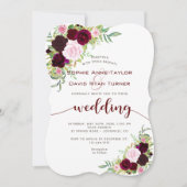 Invitation Chic Burgundy Marsala Floral Mariage or (Devant)