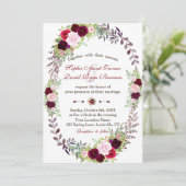 Invitation Chic Burgundy Marsala Floral Mariage Wreath (Debout devant)