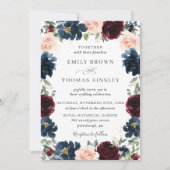 Invitation Chic Burgundy Navy Blue Blush FlorMariage (Devant)
