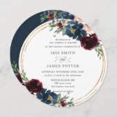 Invitation Chic Burgundy Navy Blue Blush FlorMariage (Devant / Derrière)